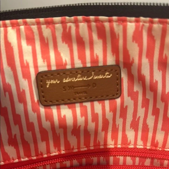 Stella & Dot Striped Black and White Tote Bag with Brown Accents - Picture 5 of 7